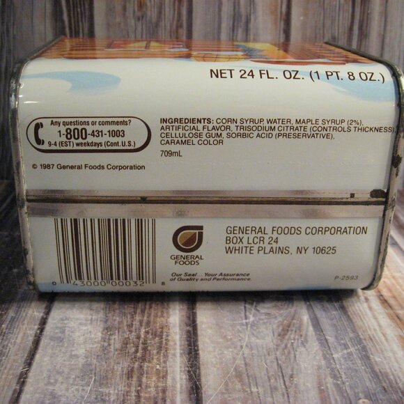 VINTAGE LOG CABIN 100TH ANNIVERSARY (1887-1987) METAL SYRUP CAN - Picture 2 of 2